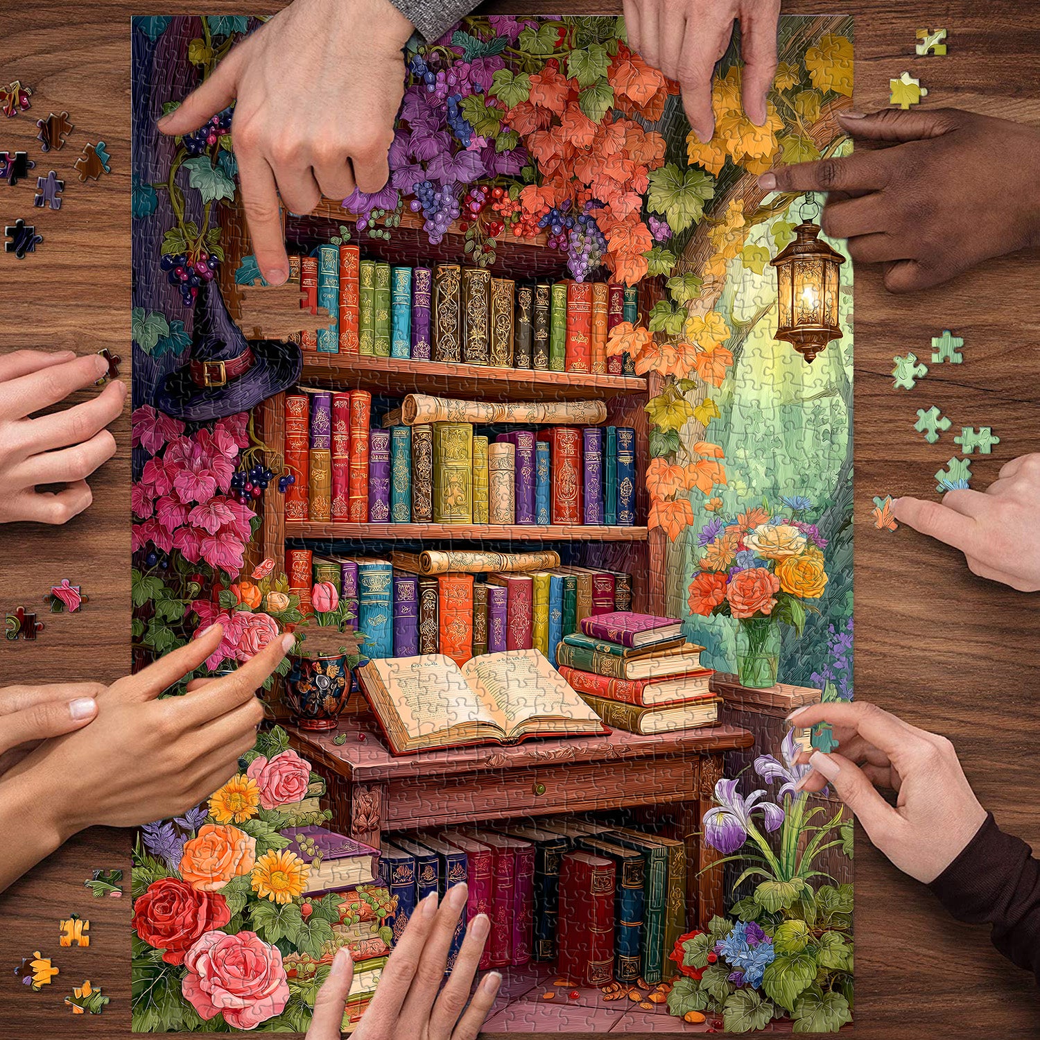 Blumen-Bücherregal-Puzzle 1000 Teile
