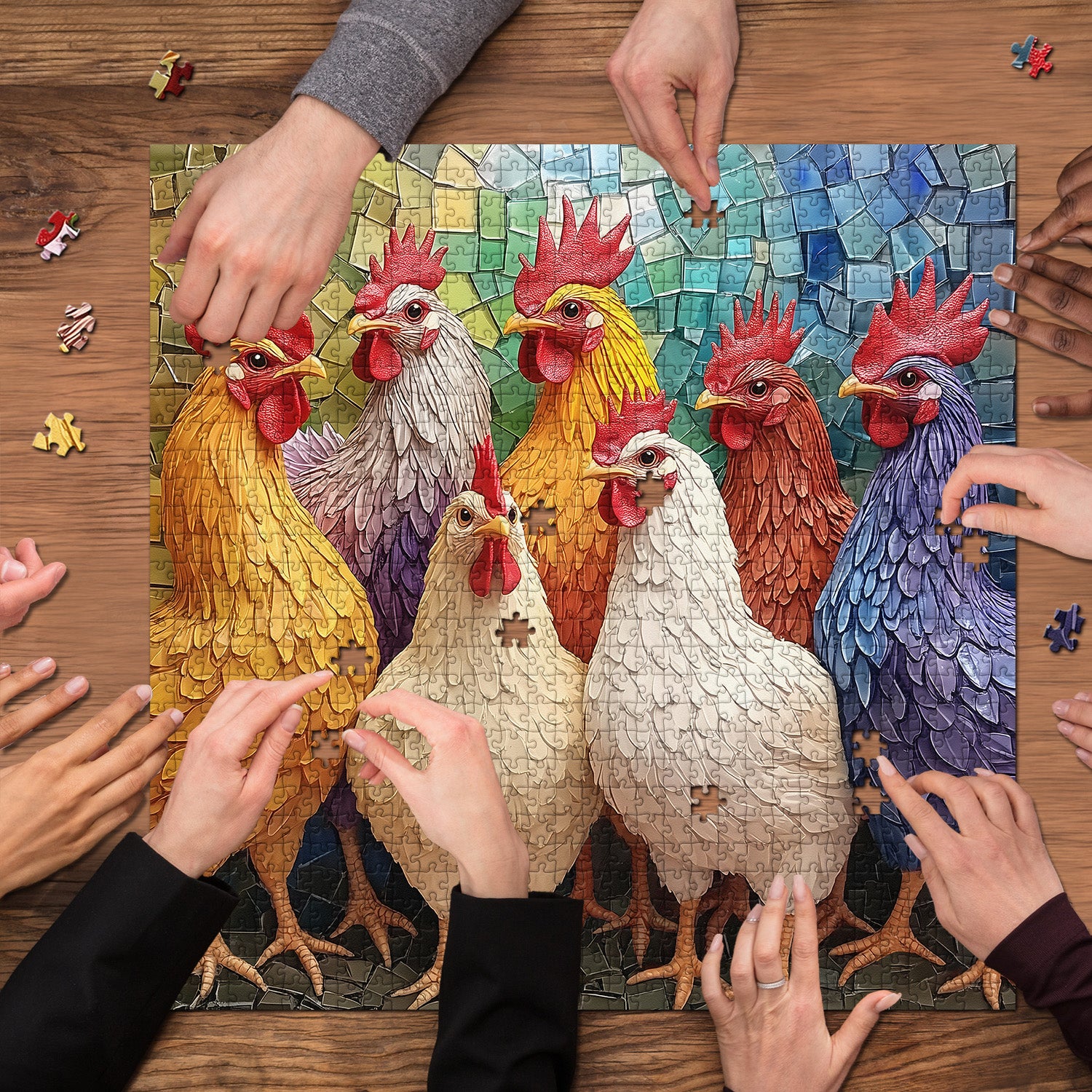 Colorful Roosters Jigsaw Puzzle 1000 Pieces