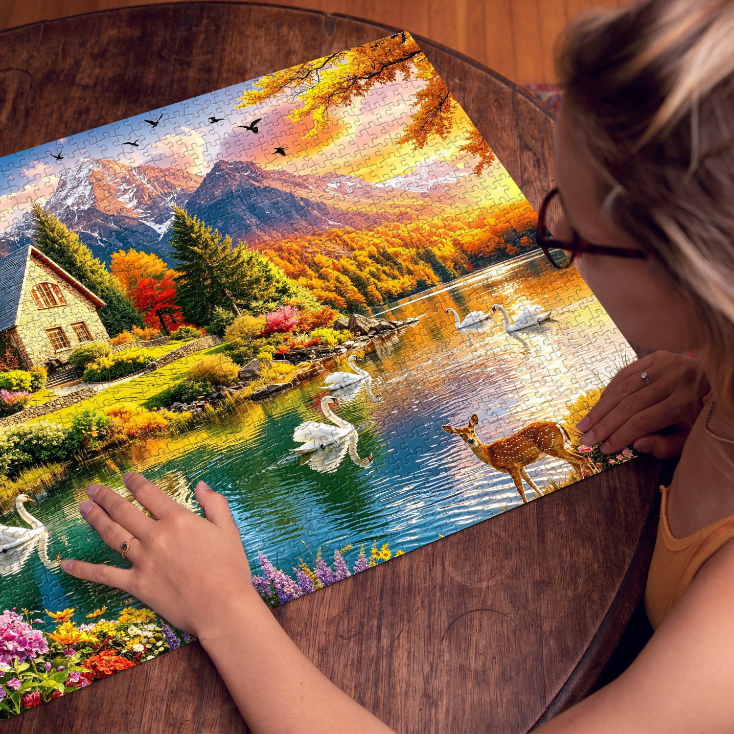 Mountain Lake Cottage Jigsaw Puzzle 1000 Pieces