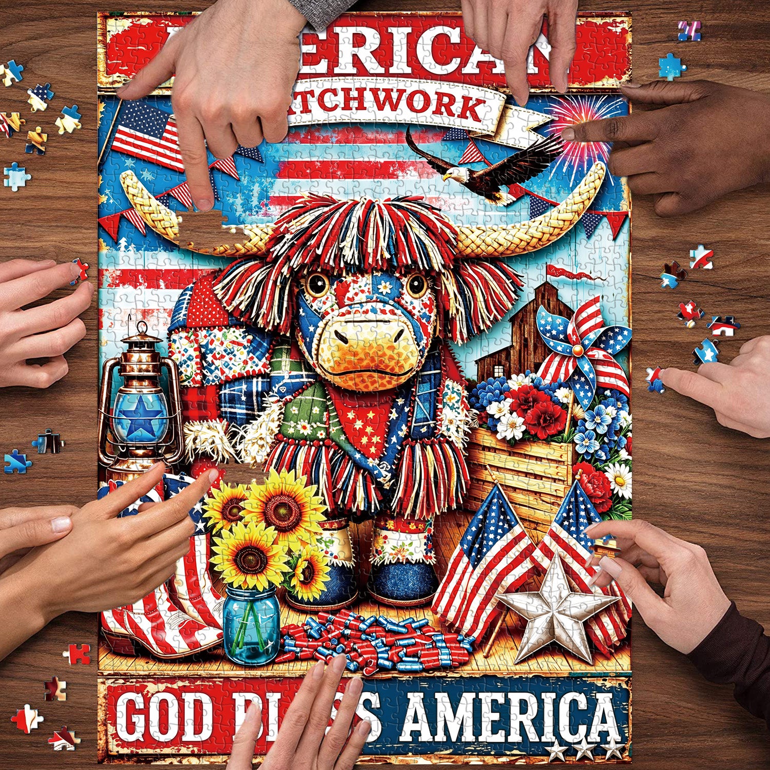 American Patchwork Bull Jigsaw Puzzle 1000 Pieces