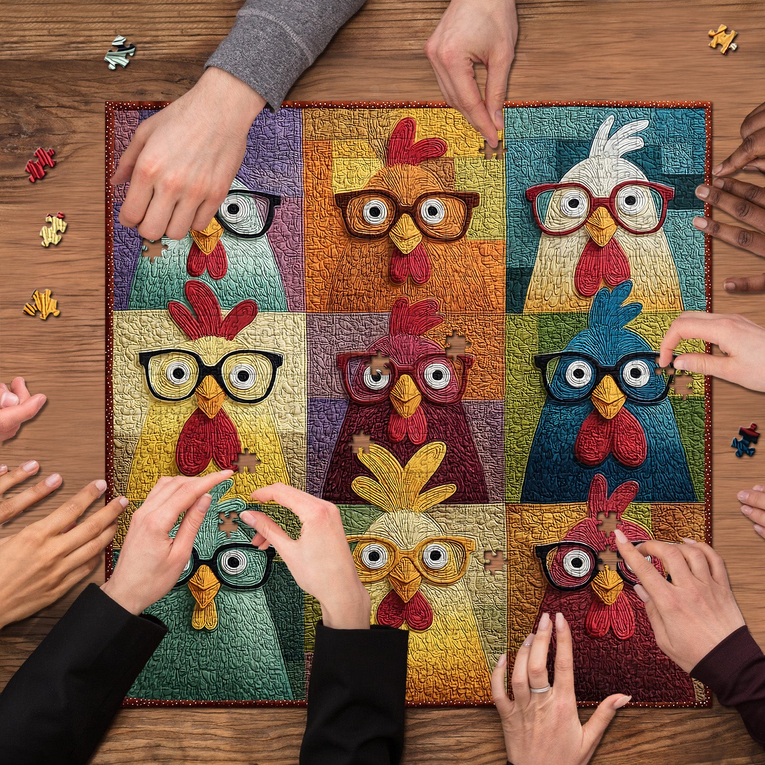 Fabric Chicken Fun Jigsaw Puzzle 1000 Pieces