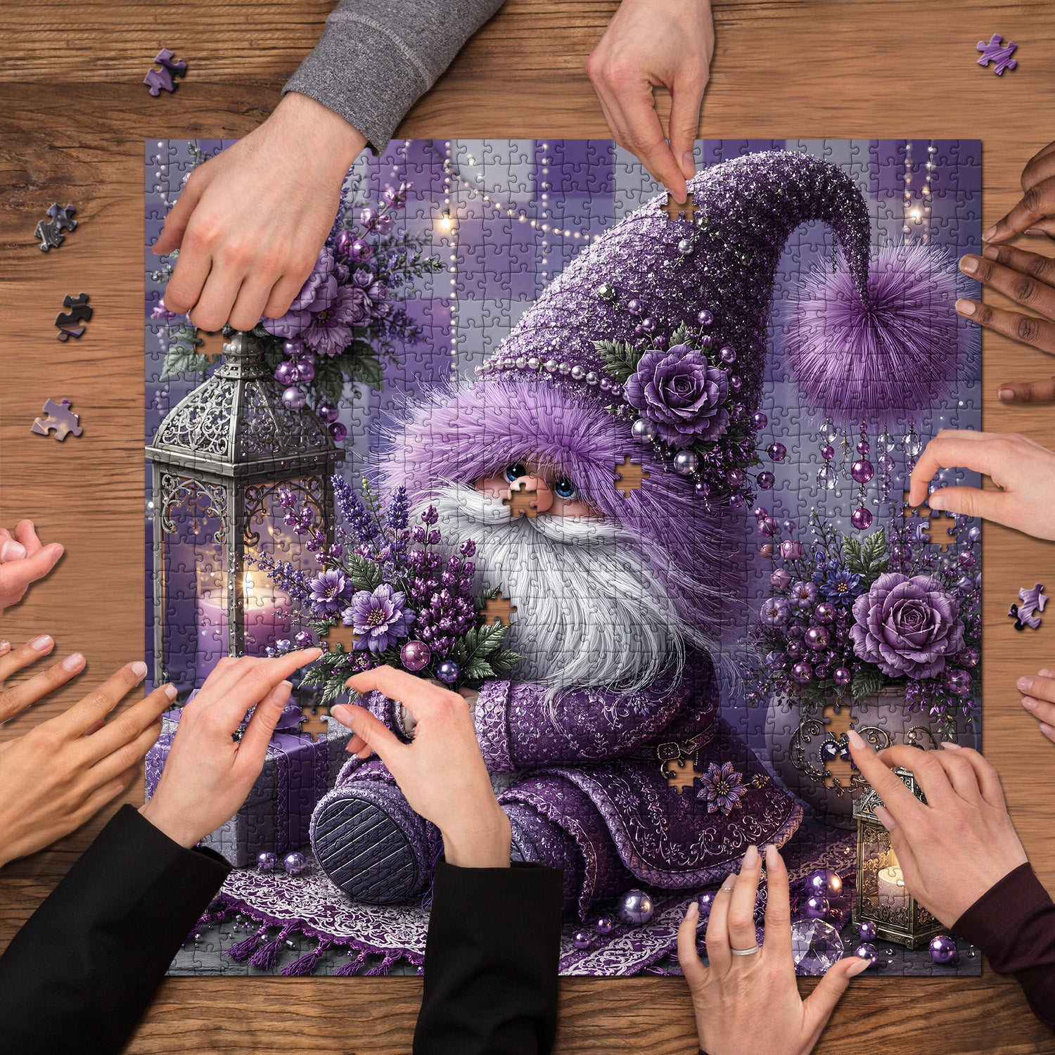 Purple Floral Gnome Jigsaw Puzzle 1000 Pieces
