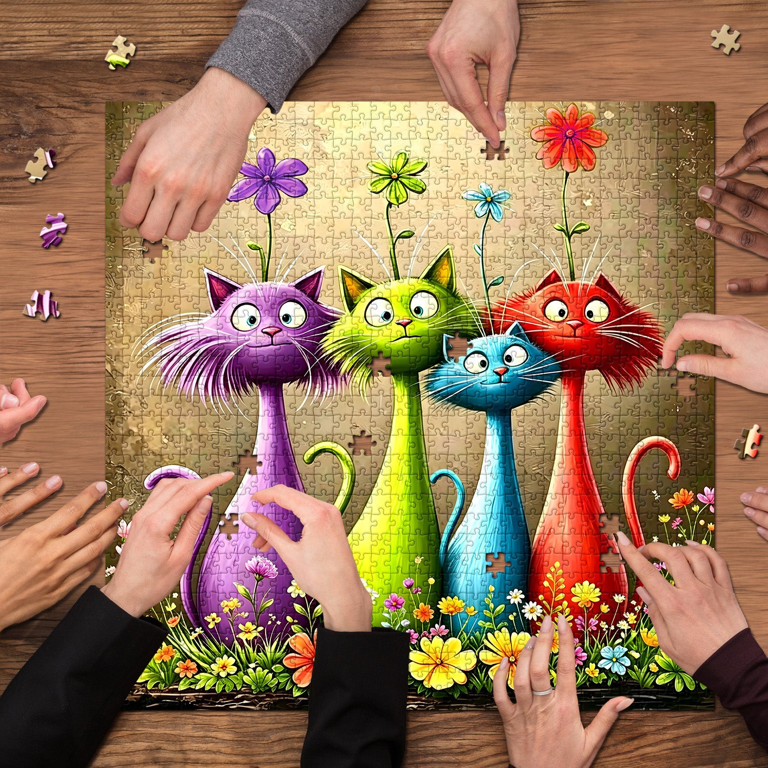 Garden Cute Cats Jigsaw Puzzle 1000 Pieces