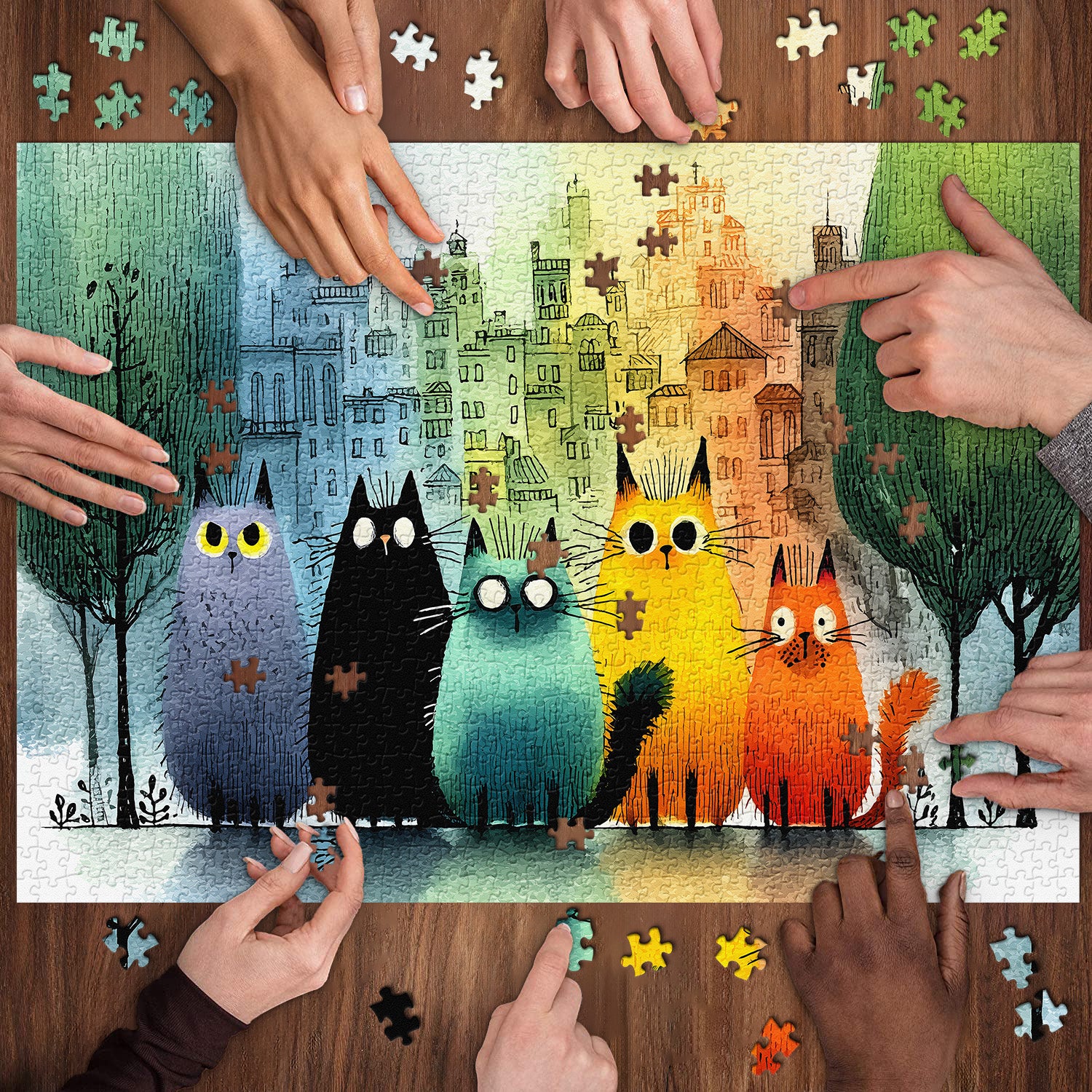 Chromatische Katzen Puzzle 1000 Teile