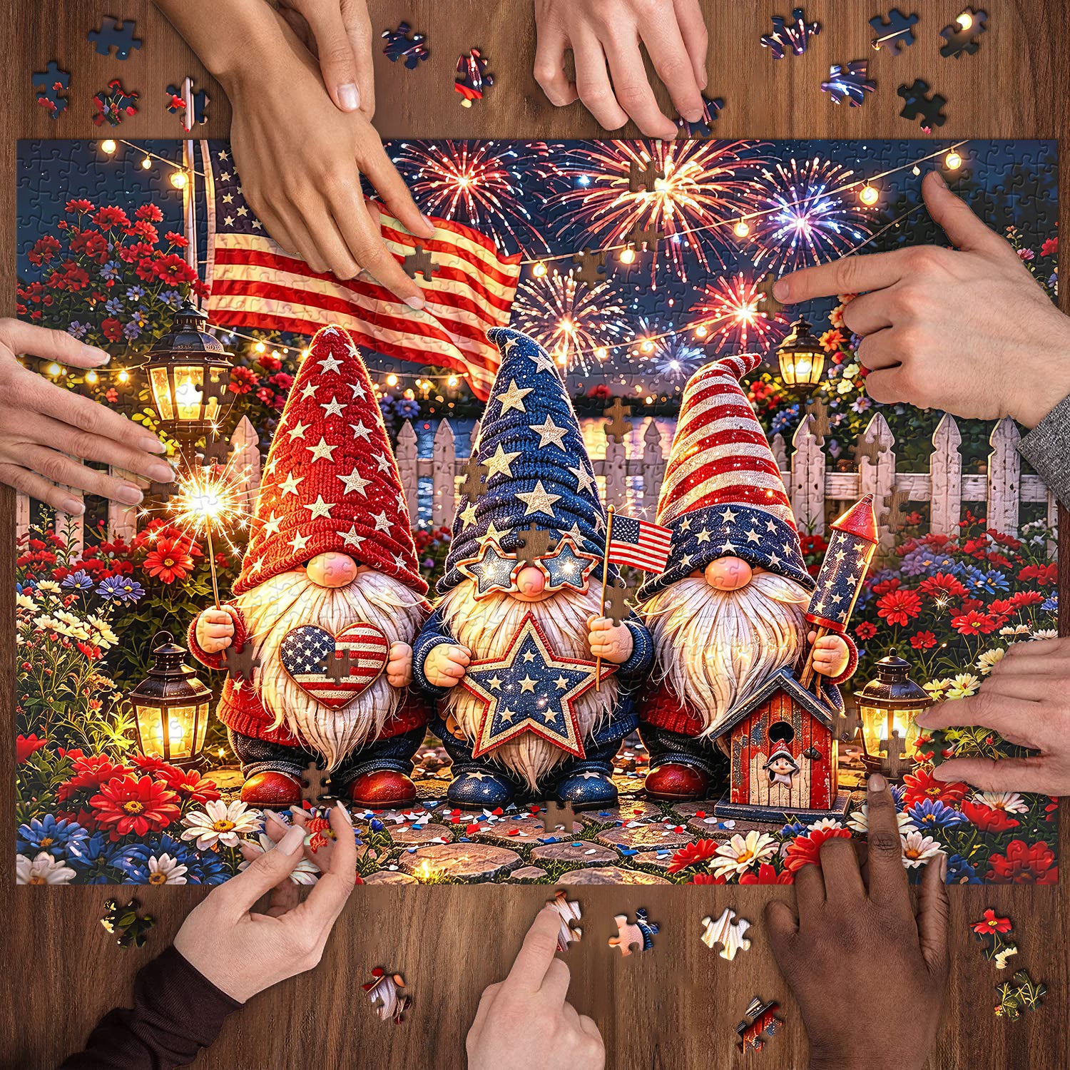 Firework & Flag Gnomes Jigsaw Puzzle 1000 Pieces