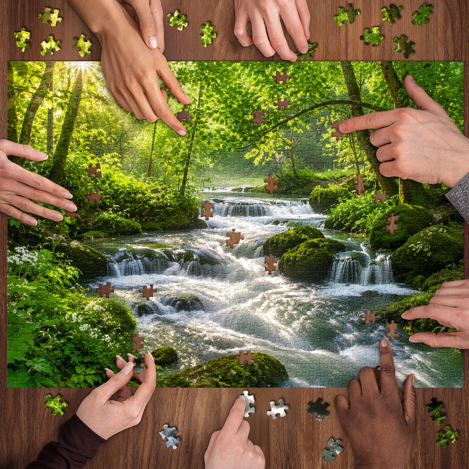 Green Forest Waterfall Jigsaw Puzzle 1000 Pieces