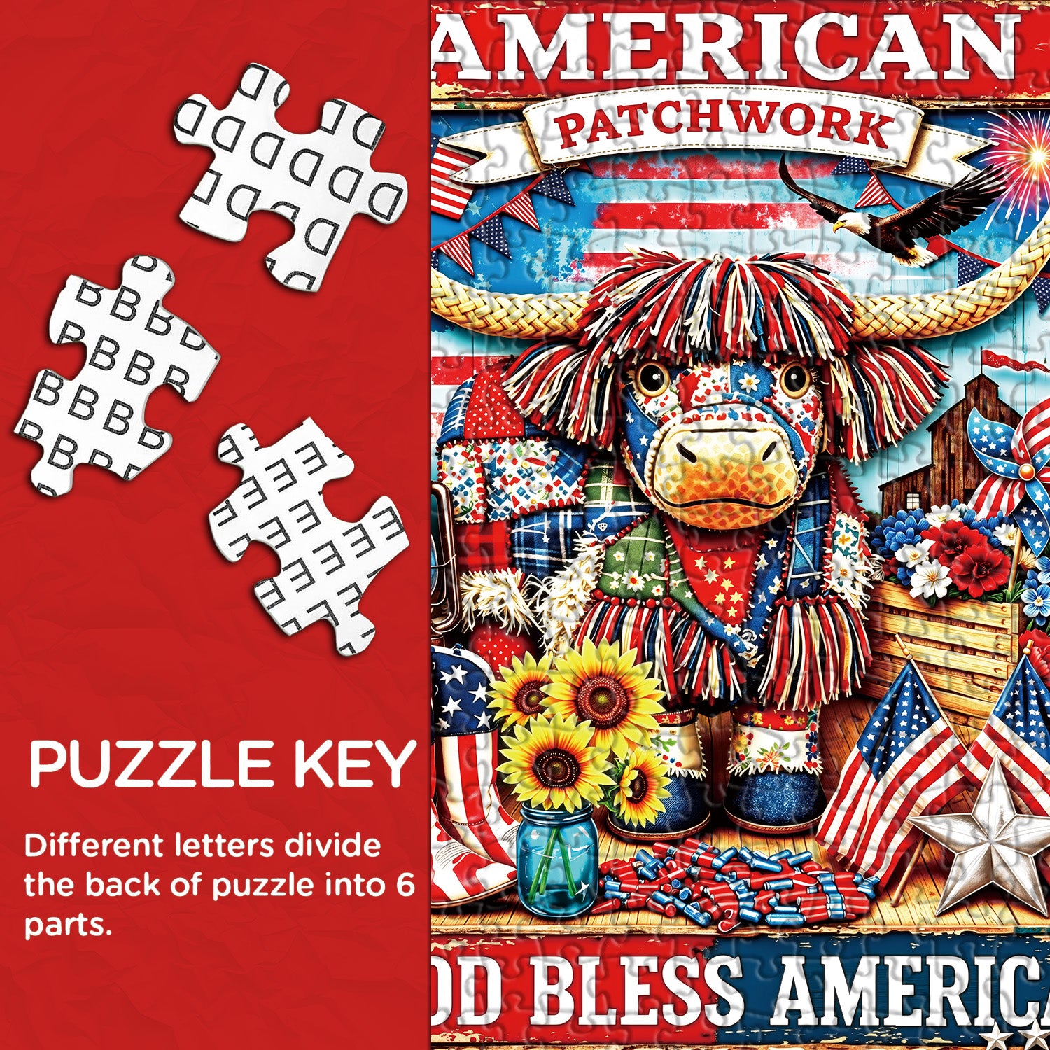 American Patchwork Bull Jigsaw Puzzle 1000 Pieces