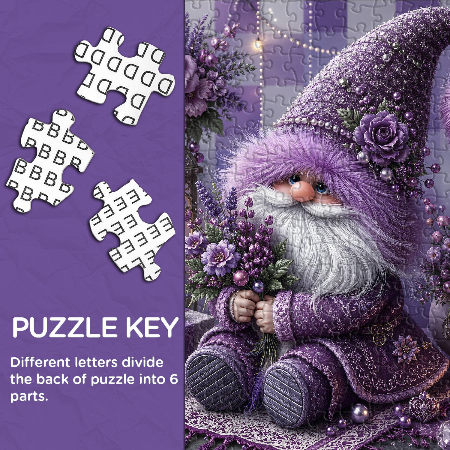 Purple Floral Gnome Jigsaw Puzzle 1000 Pieces