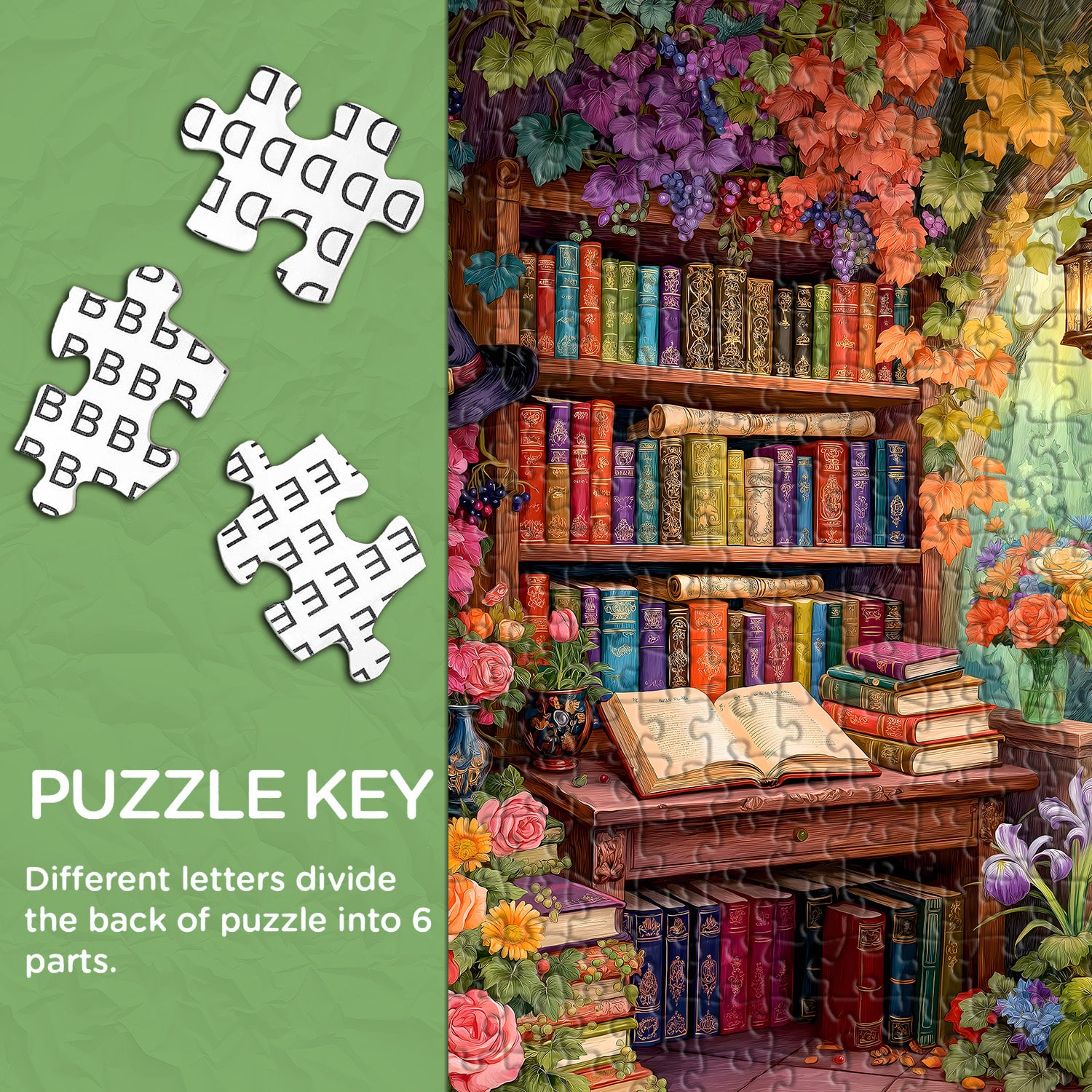 Blumen-Bücherregal-Puzzle 1000 Teile