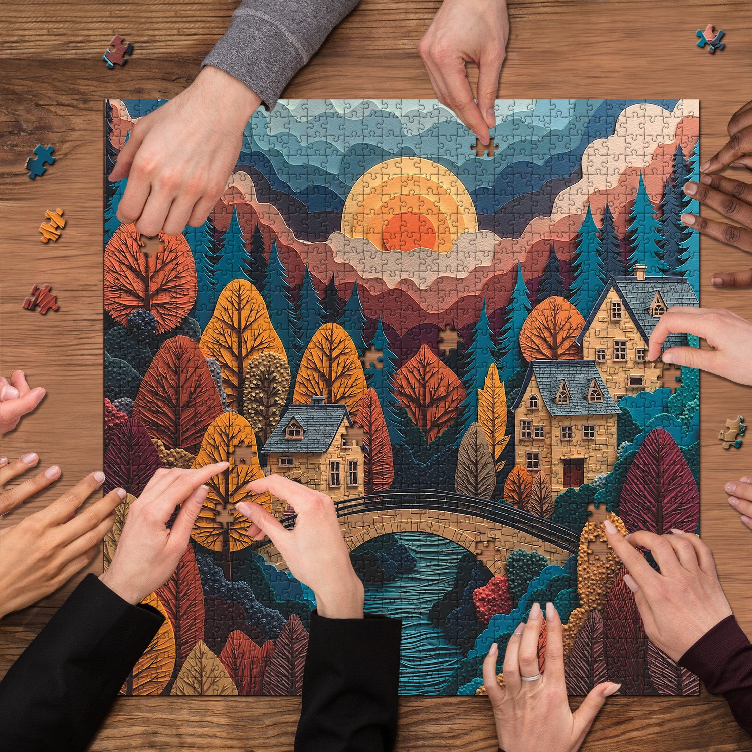 Golden Sunset Village Puzzle 1000 Teile