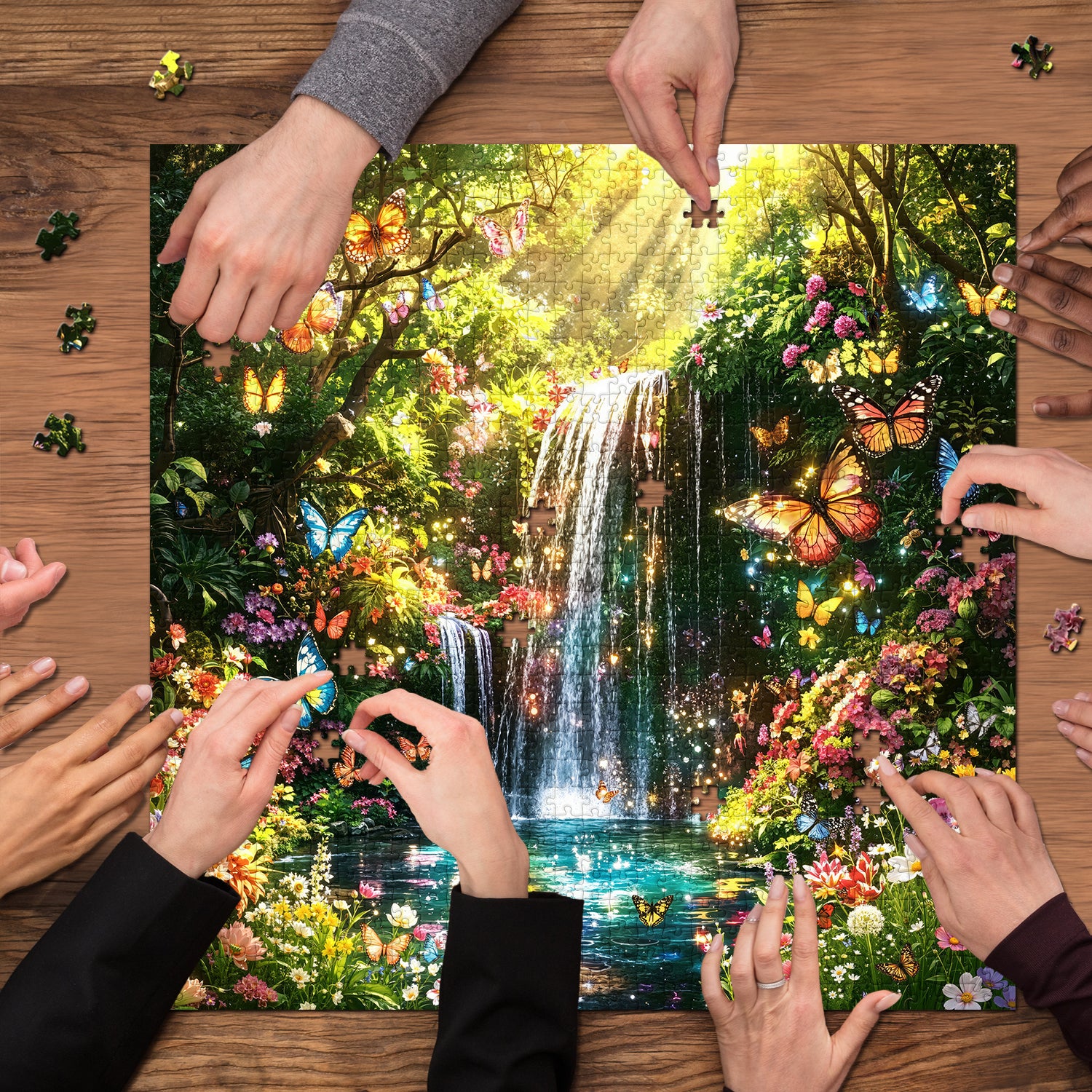 Wasserfall- und Schmetterlingsgarten-Puzzle, 1000 Teile
