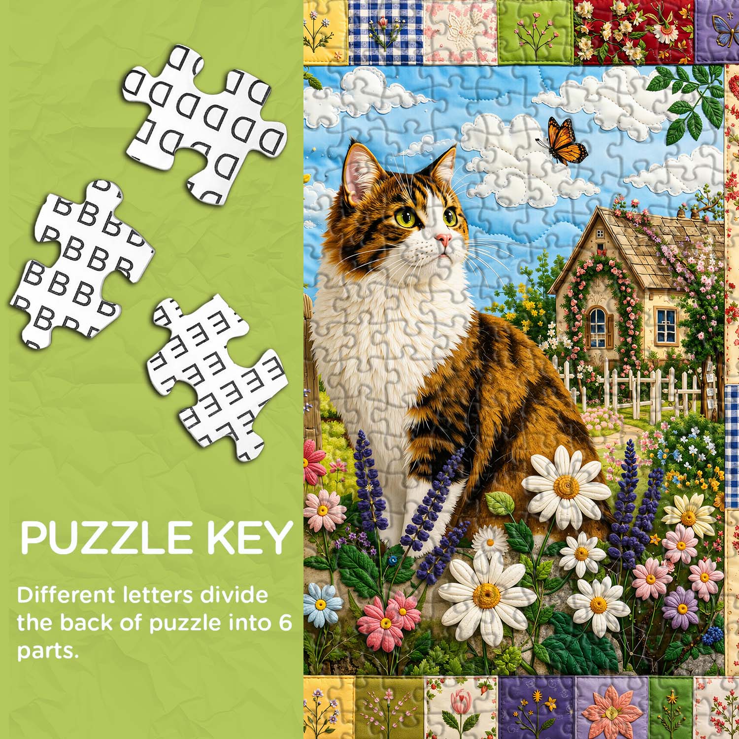 Quilted Cat Garden Jigsaw Puzzle 1000 Pieces