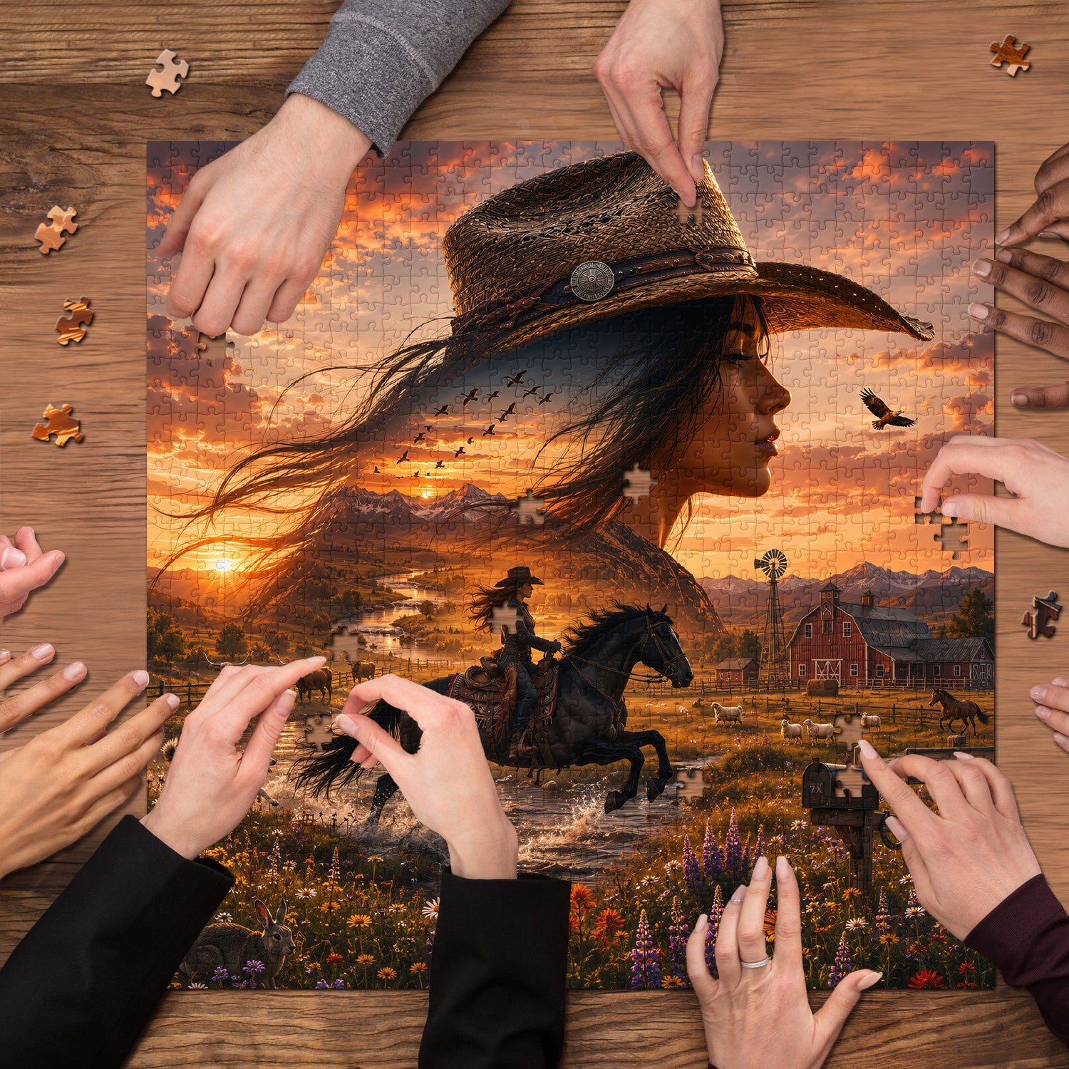 Western Rider Glow Flag Jigsaw Puzzle 1000 Pieces