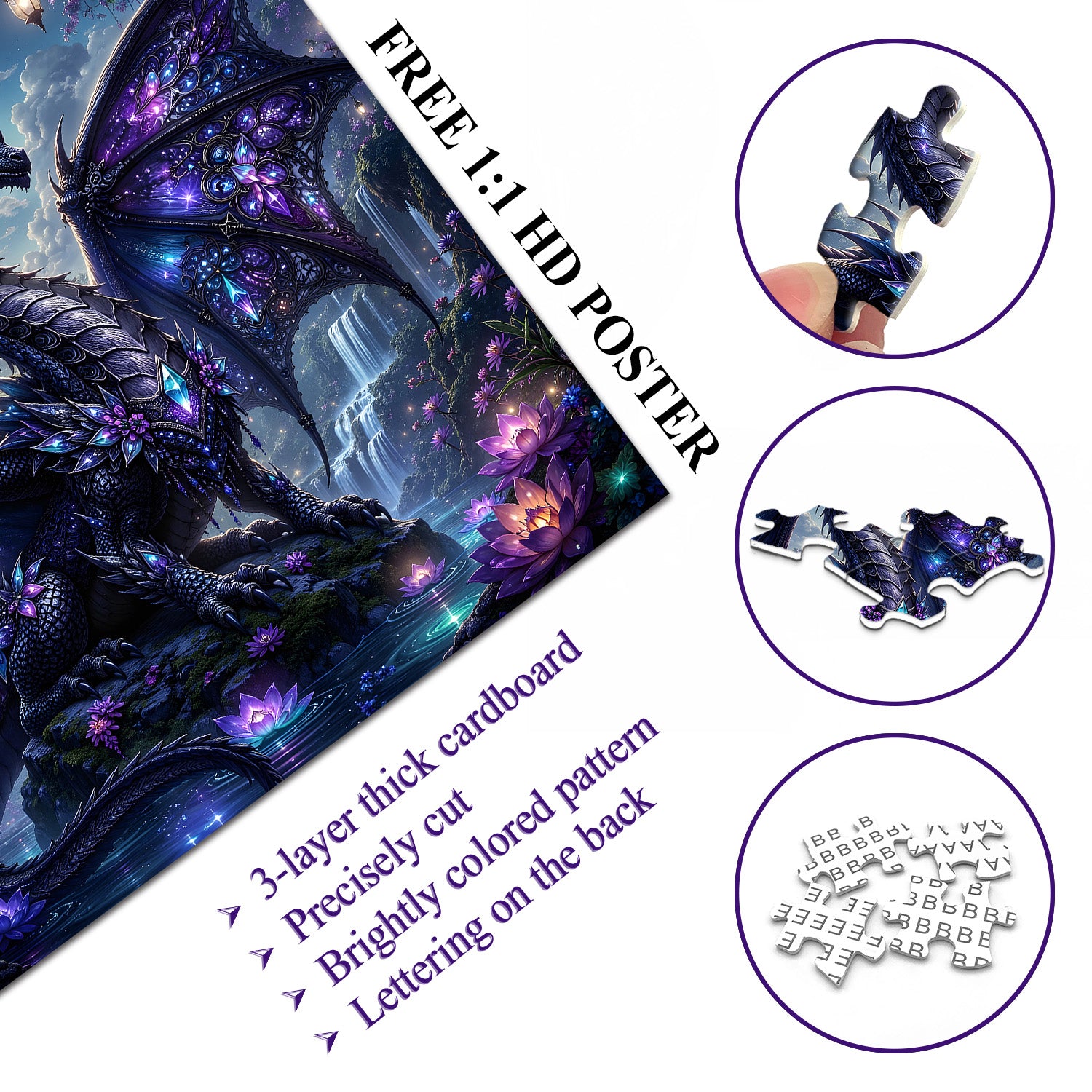 Lila Fantasy-Drachen-Puzzle, 1000 Teile