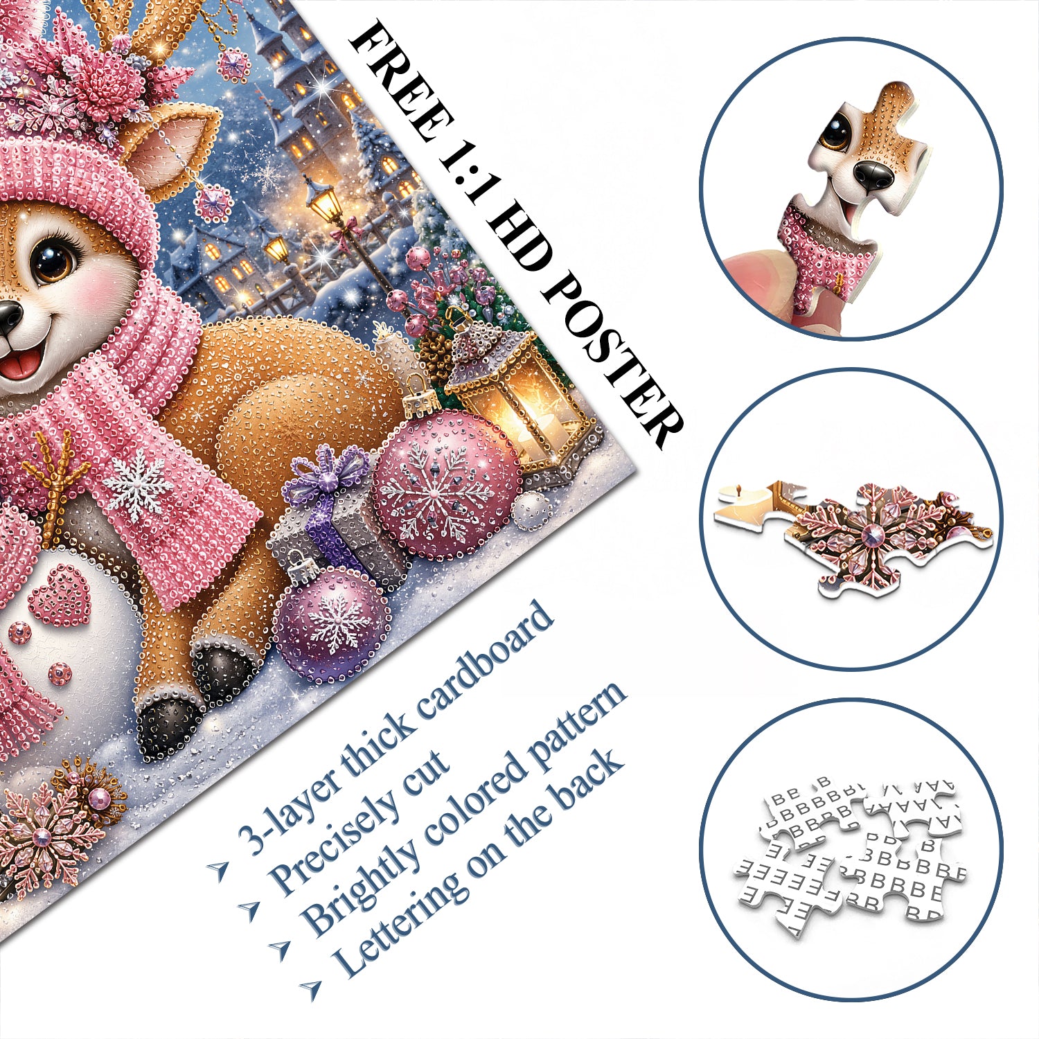 Sternenklares rosa Rentier-Puzzle, 1000 Teile