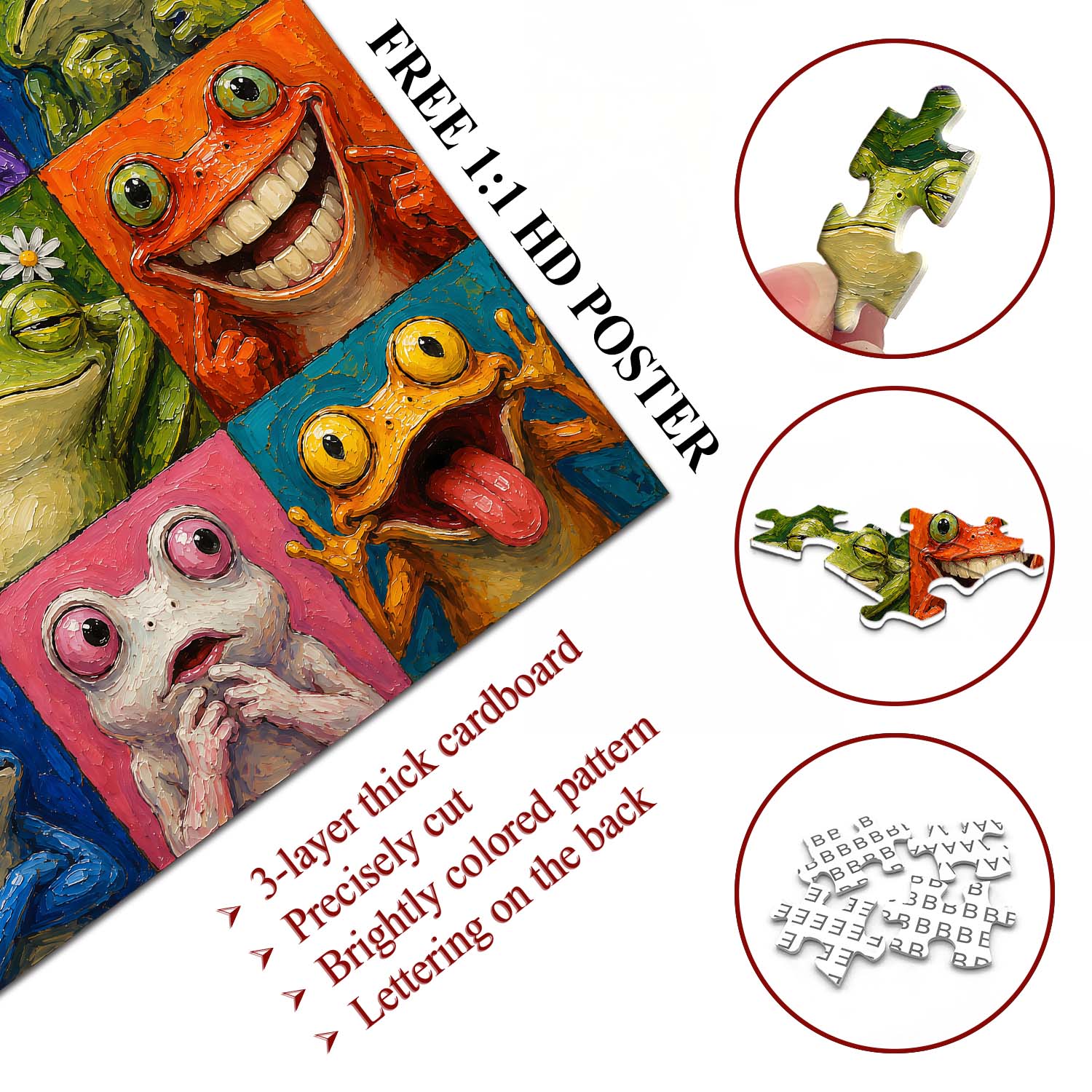 Bunte Froschgesichter Puzzle 1000 Teile
