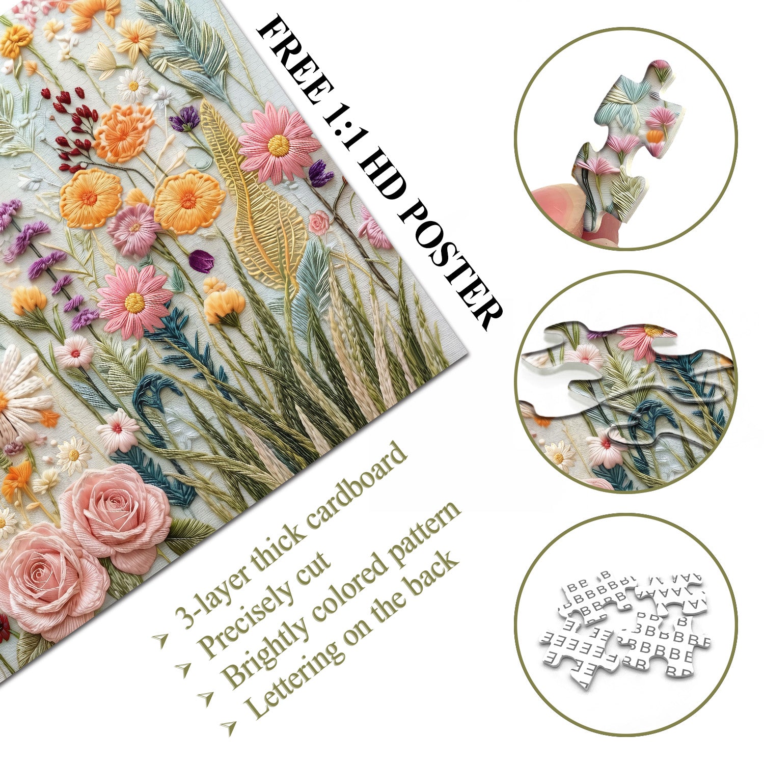 Embroidered Flowers Jigsaw Puzzle 1000 Pieces
