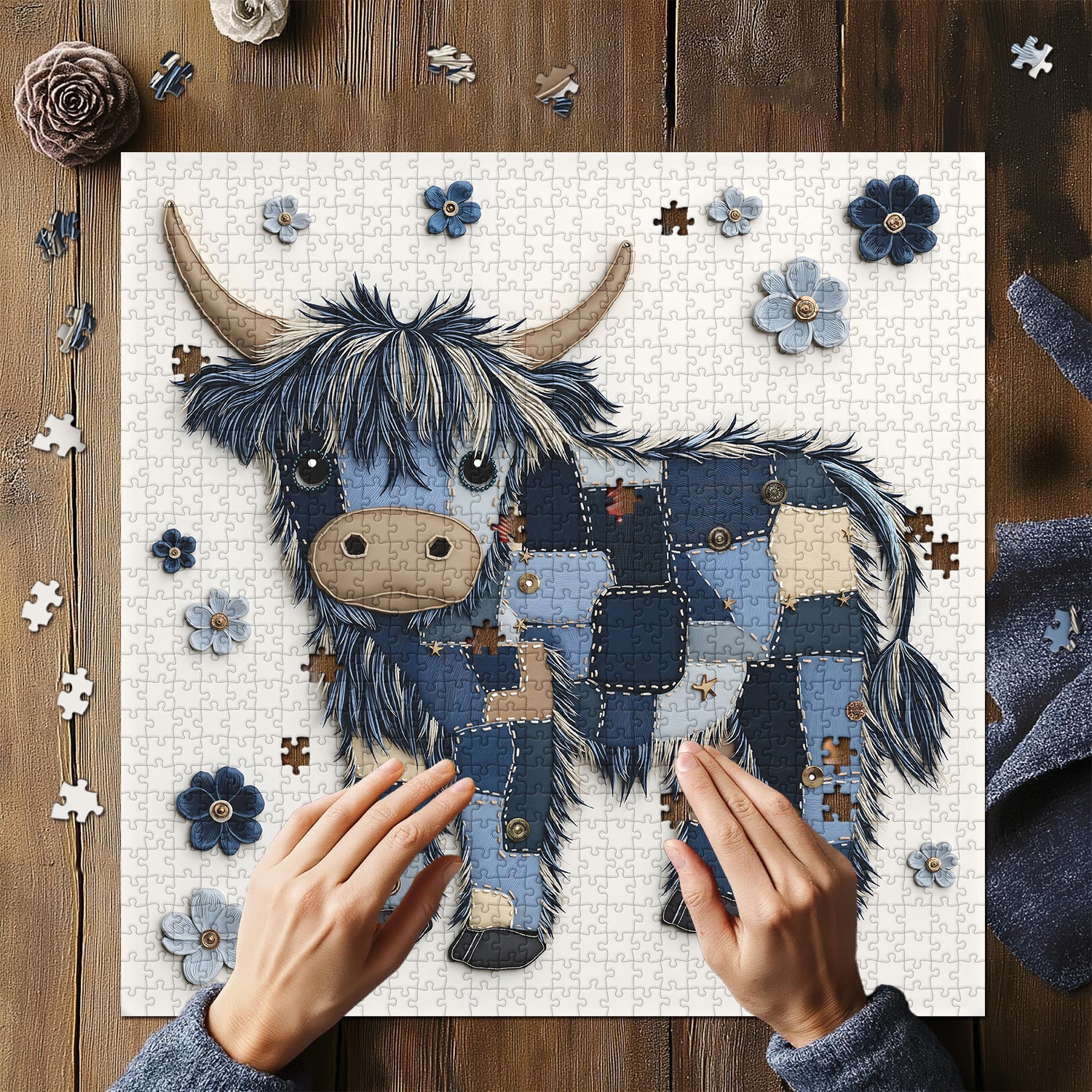 Blue Denim Highland Cow Puzzle 1000 Teile