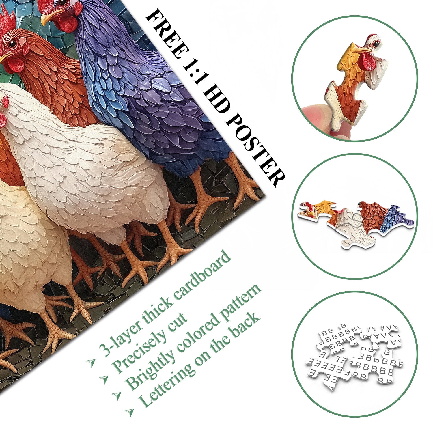 Colorful Roosters Jigsaw Puzzle 1000 Pieces