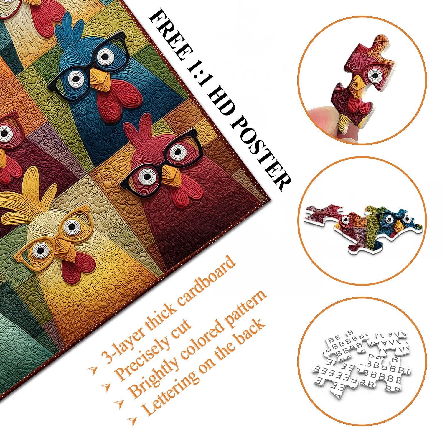 Fabric Chicken Fun Jigsaw Puzzle 1000 Pieces