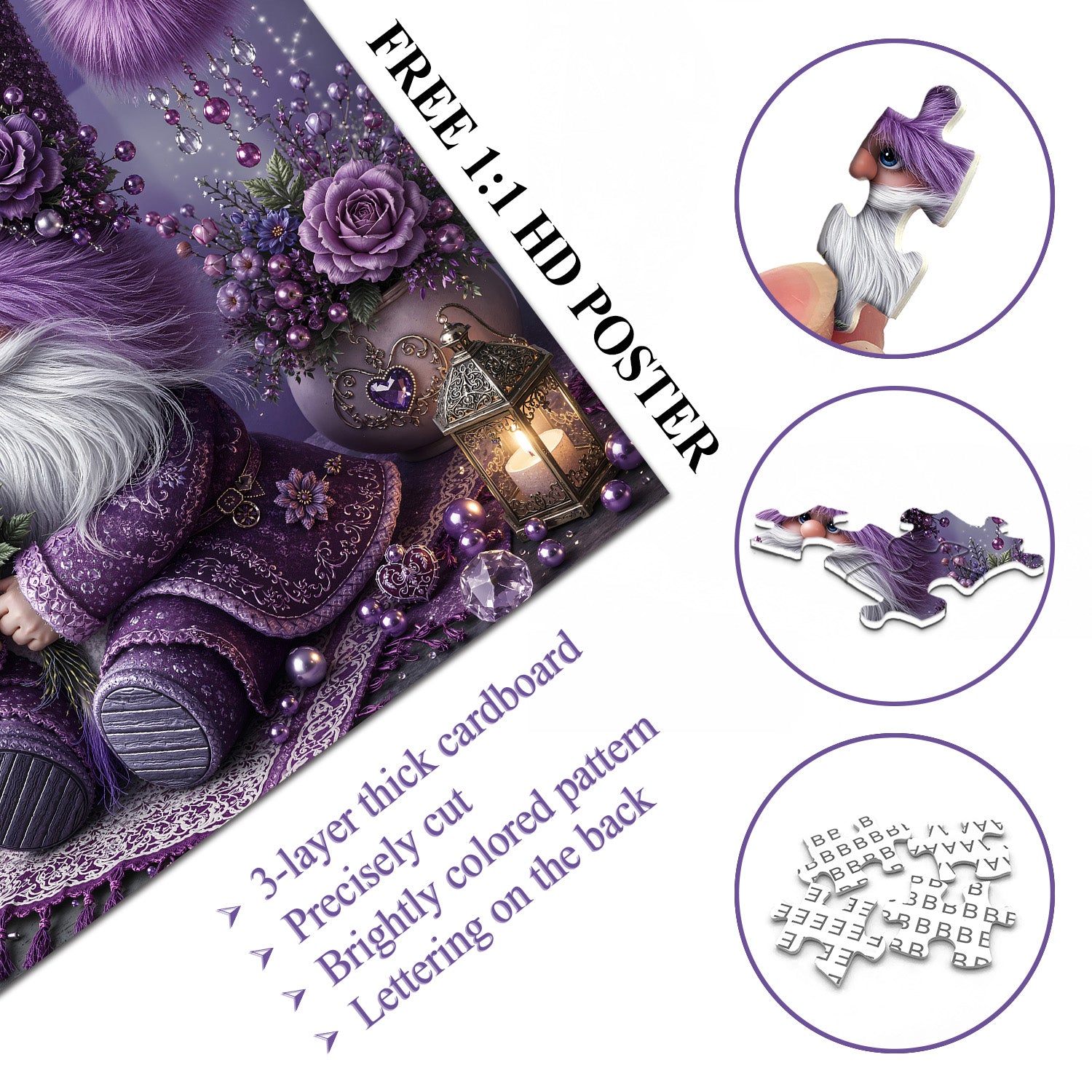 Purple Floral Gnome Jigsaw Puzzle 1000 Pieces