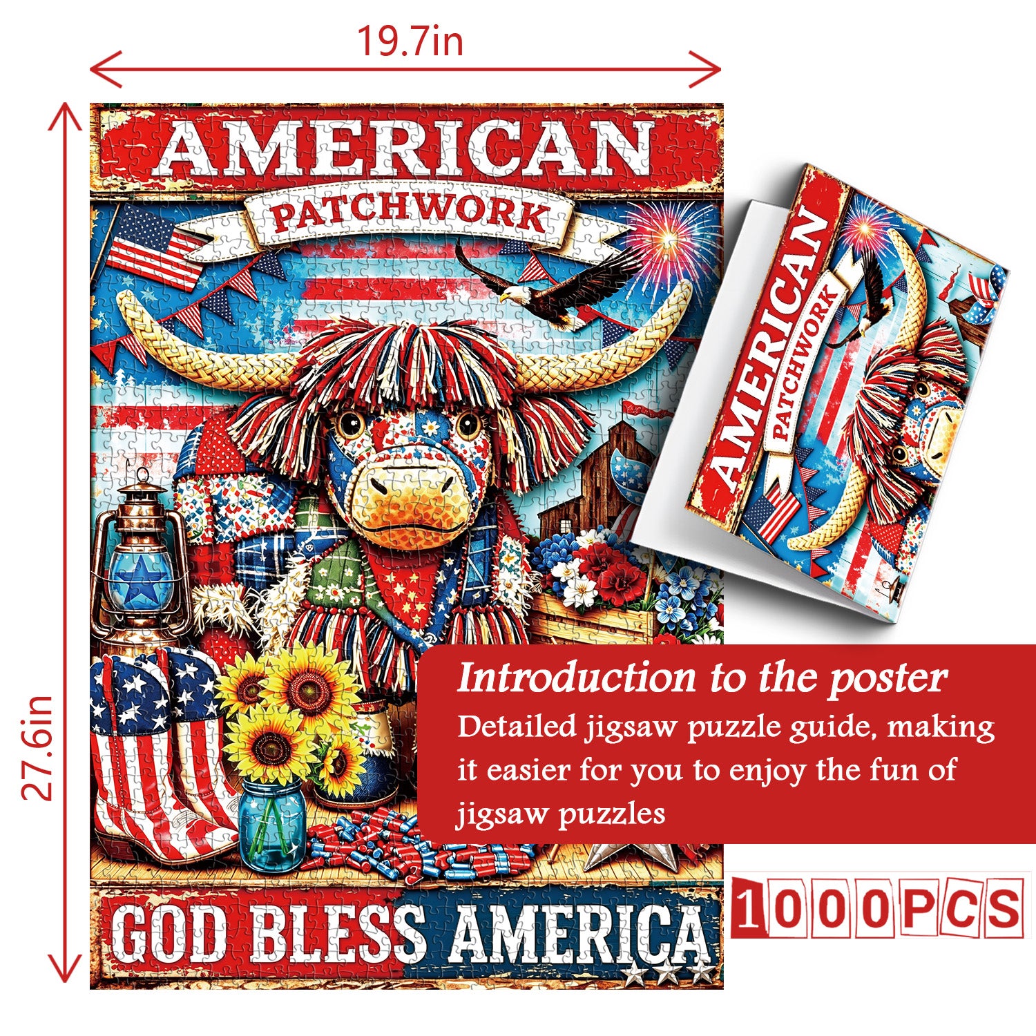 American Patchwork Bull Jigsaw Puzzle 1000 Pieces
