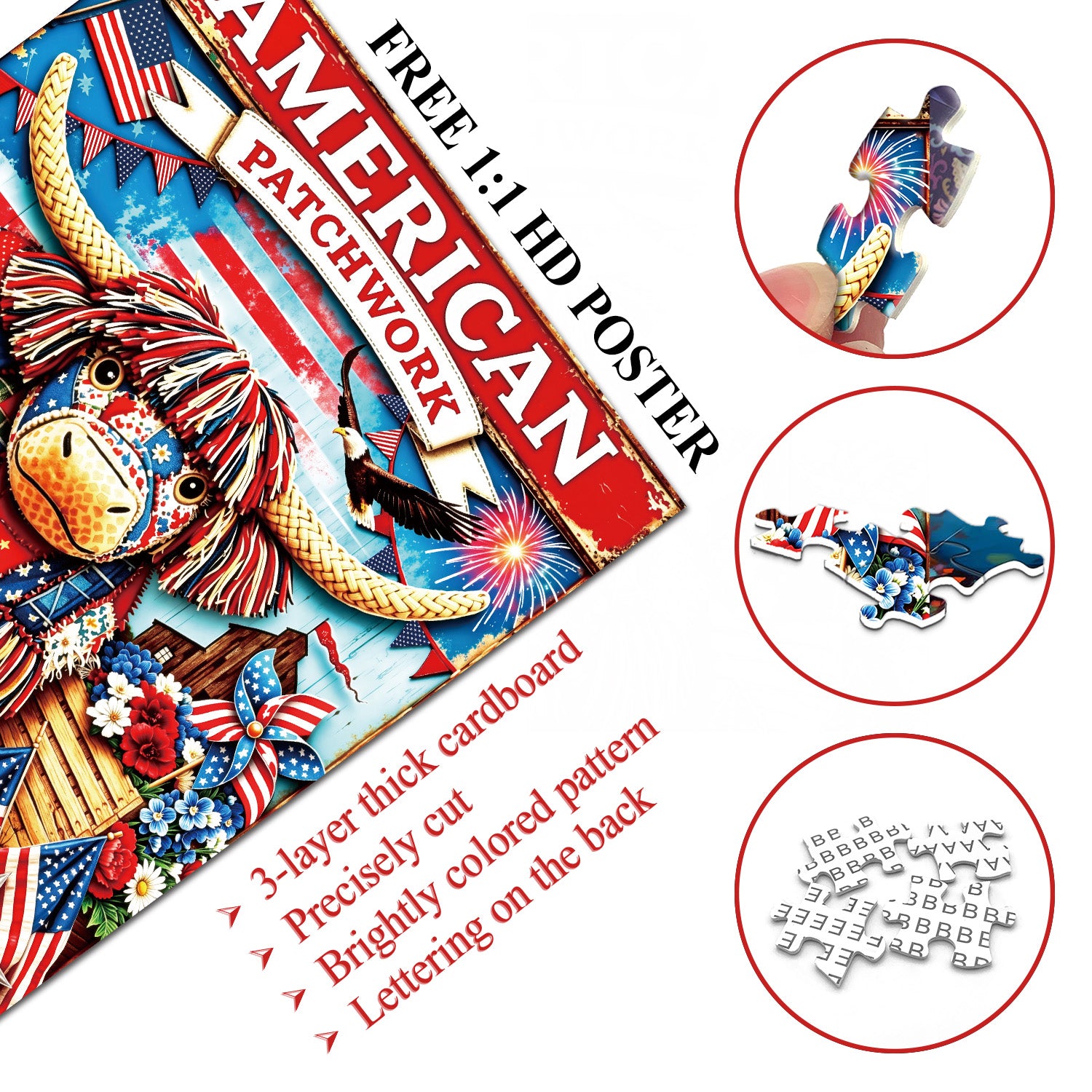 American Patchwork Bull Jigsaw Puzzle 1000 Pieces