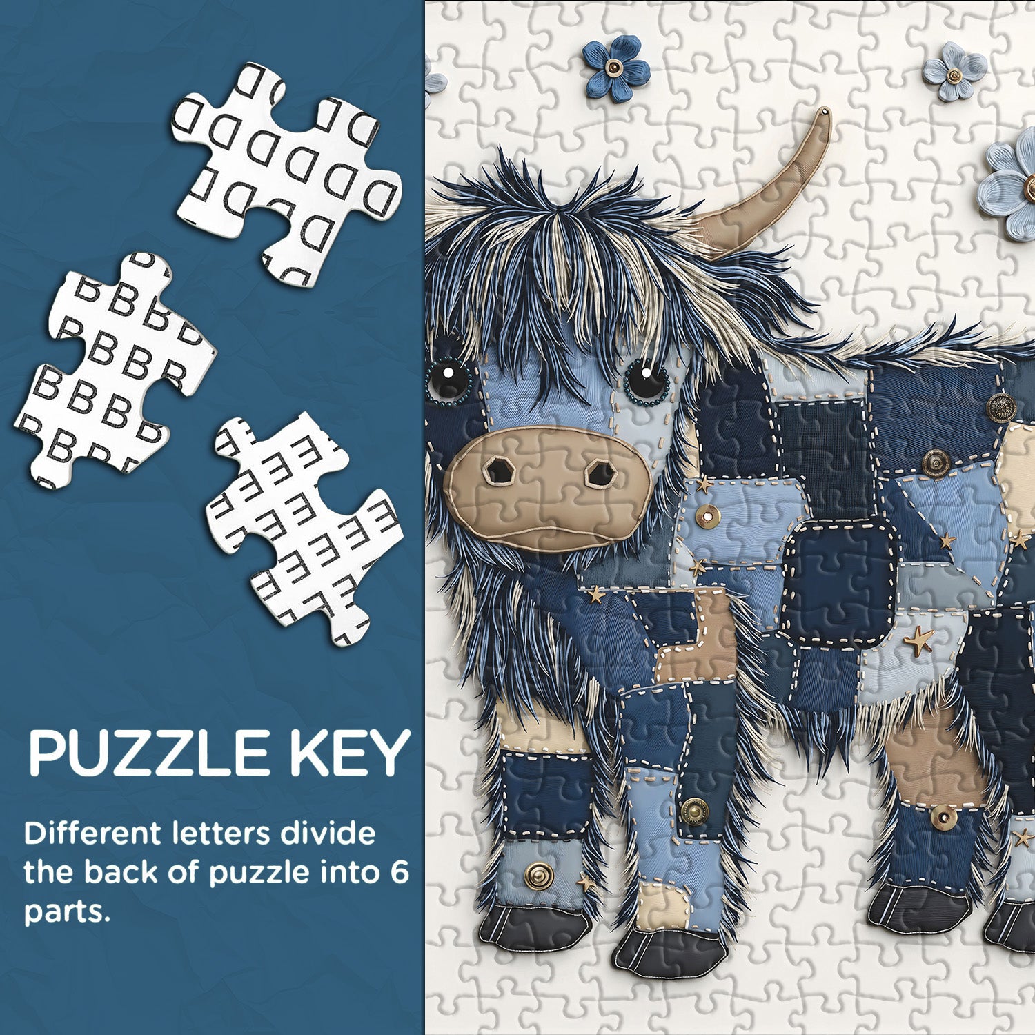 Blue Denim Highland Cow Puzzle 1000 Teile