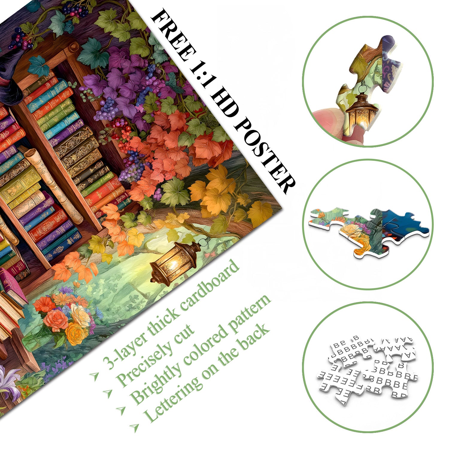 Blumen-Bücherregal-Puzzle 1000 Teile