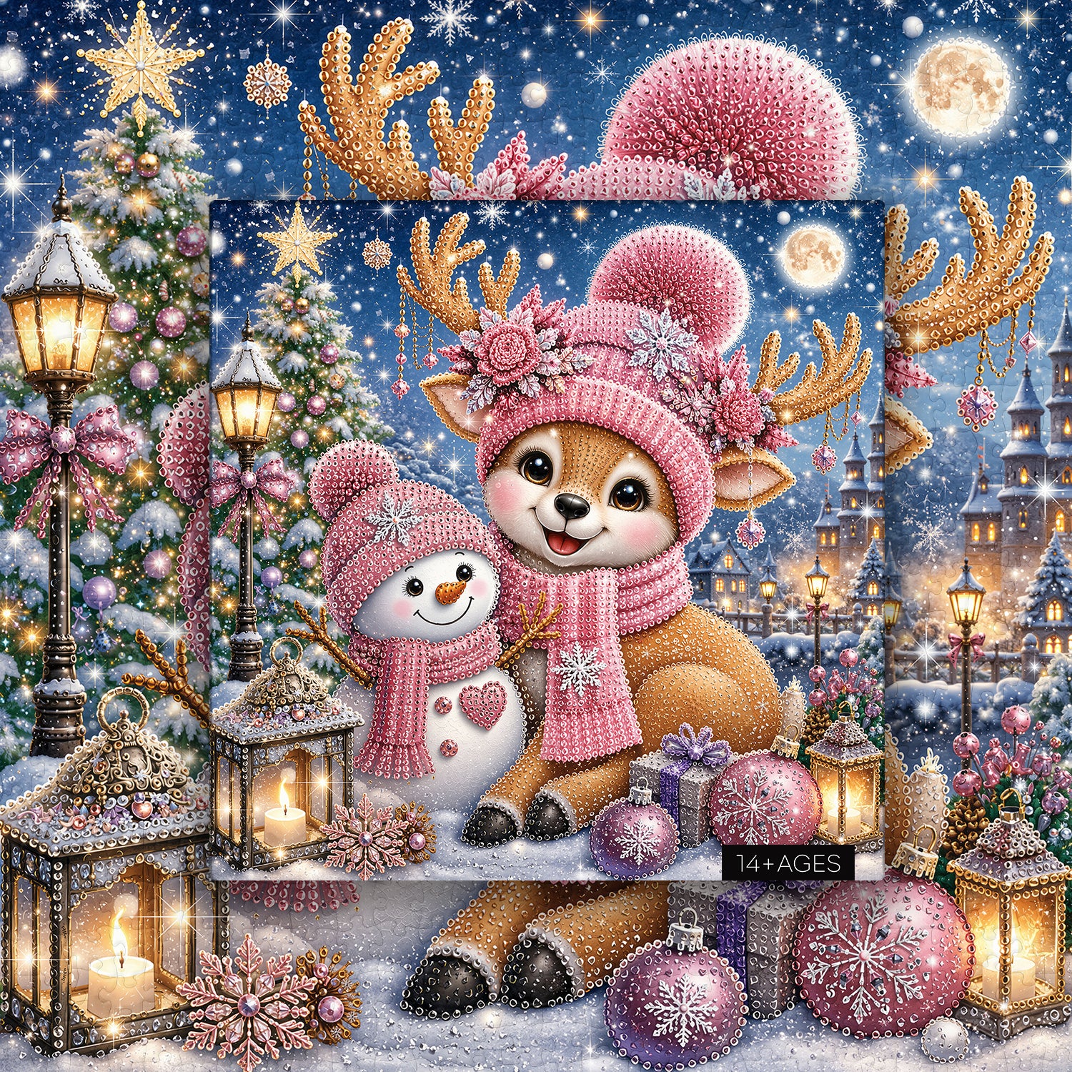 Sternenklares rosa Rentier-Puzzle, 1000 Teile