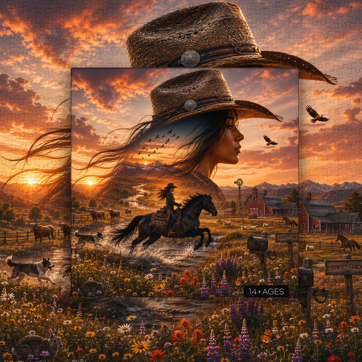 Western Rider Glow Flag Jigsaw Puzzle 1000 Pieces
