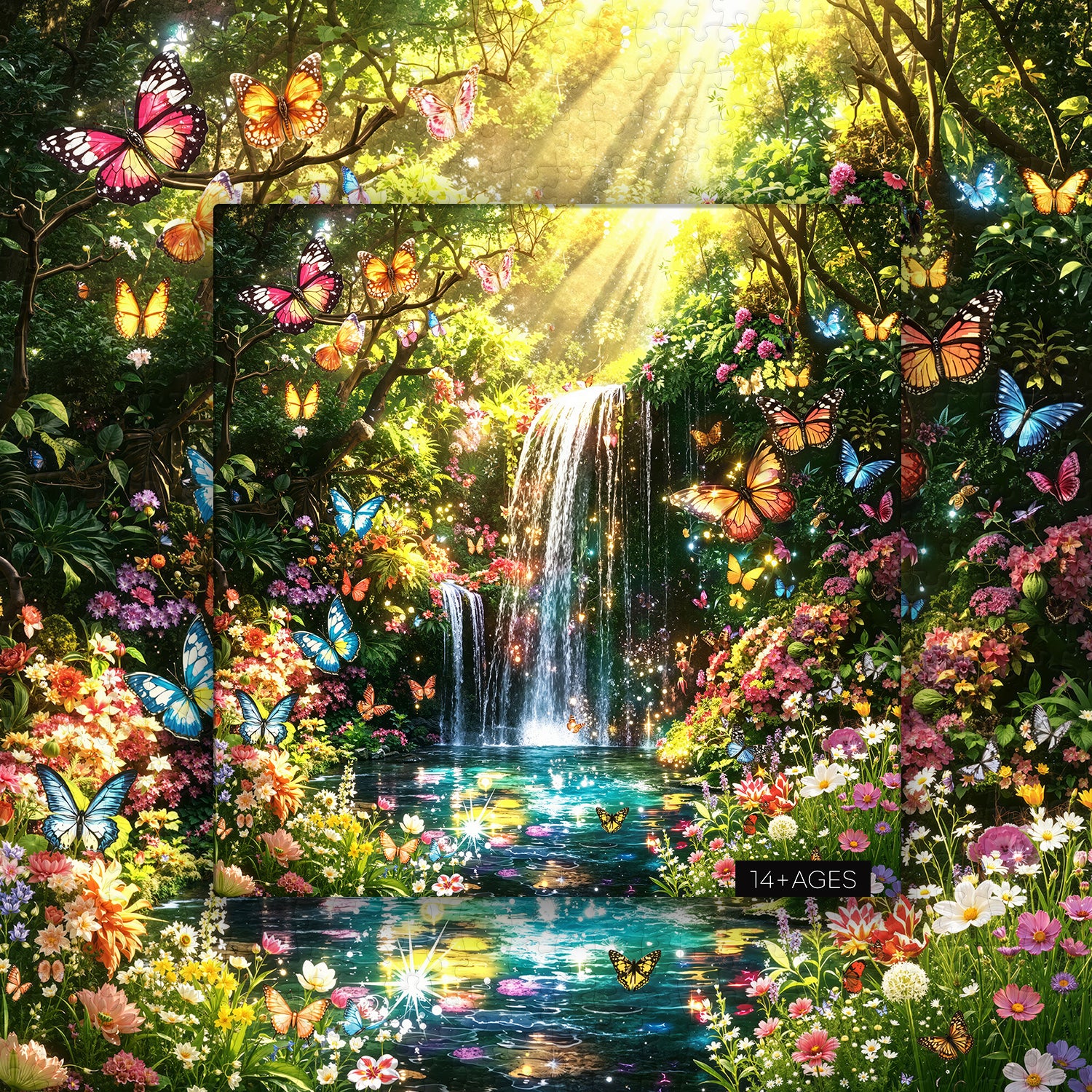 Wasserfall- und Schmetterlingsgarten-Puzzle, 1000 Teile