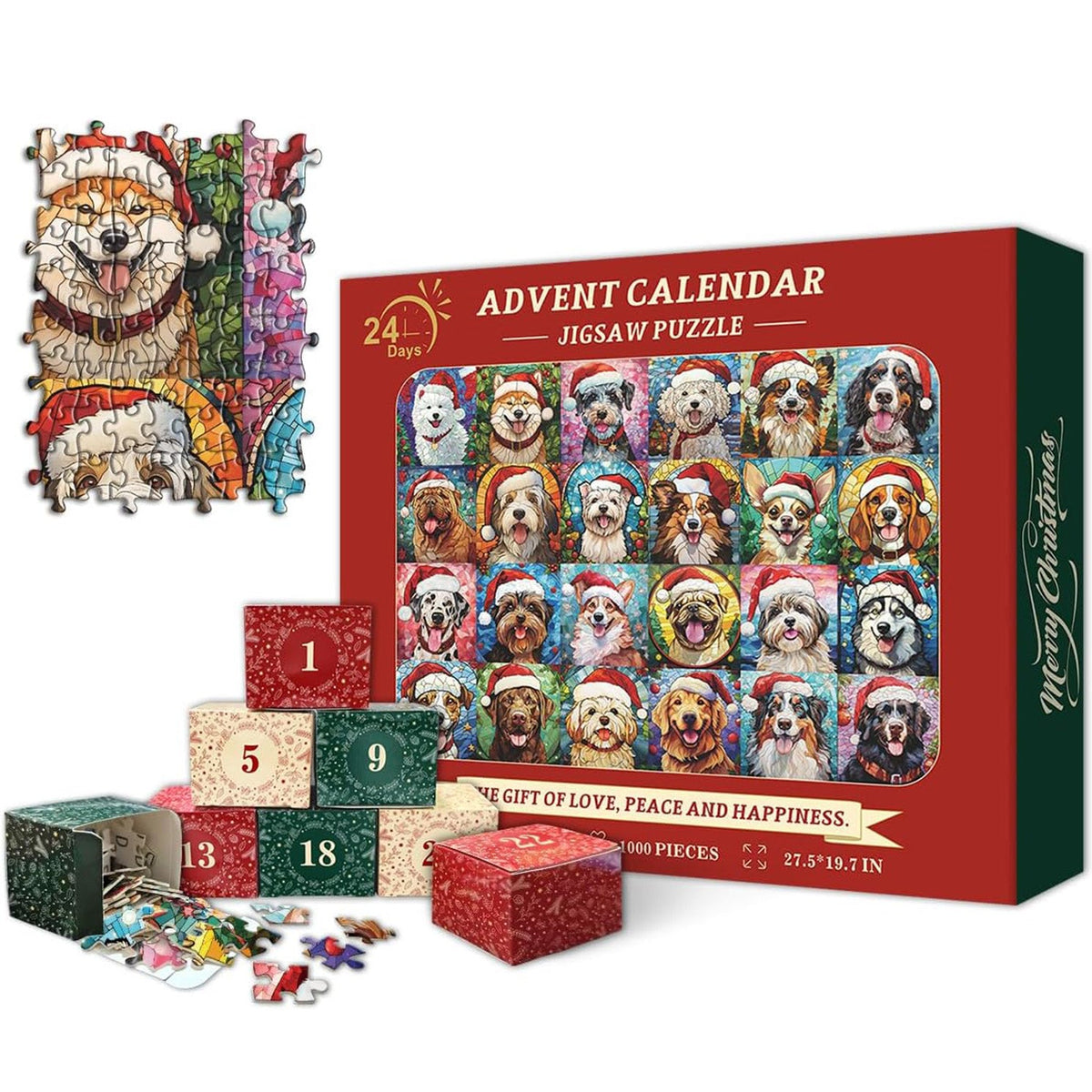 Happy Christmas Dogs Advent Calendar Jigsaw Puzzle 1000 Pieces