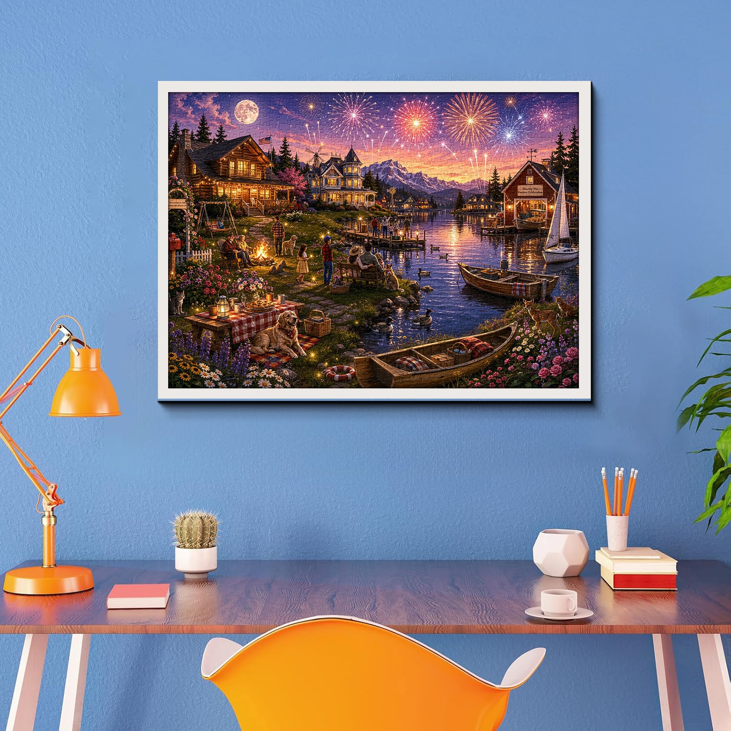 Lakeside Firework Glow Jigsaw Puzzle 1000 Pieces