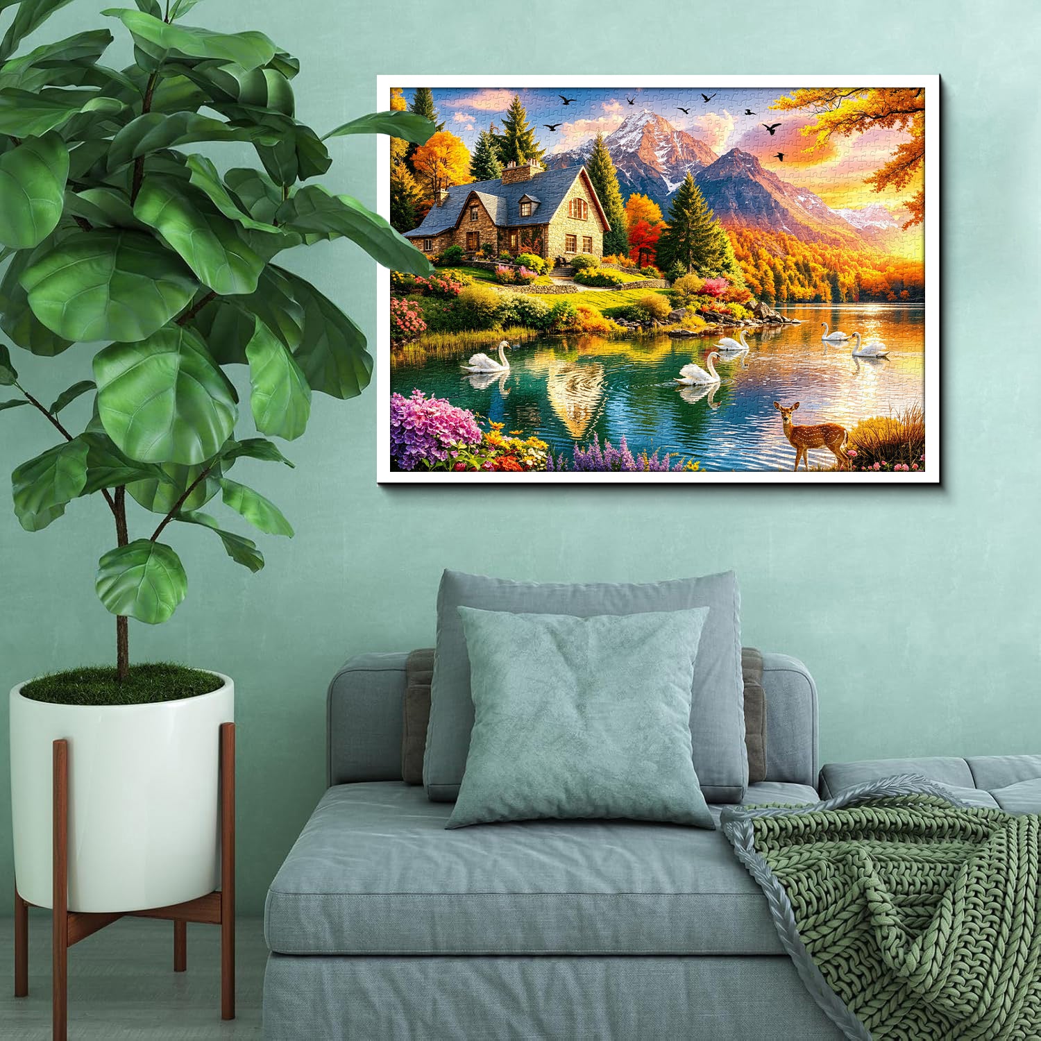 Mountain Lake Cottage Jigsaw Puzzle 1000 Pieces