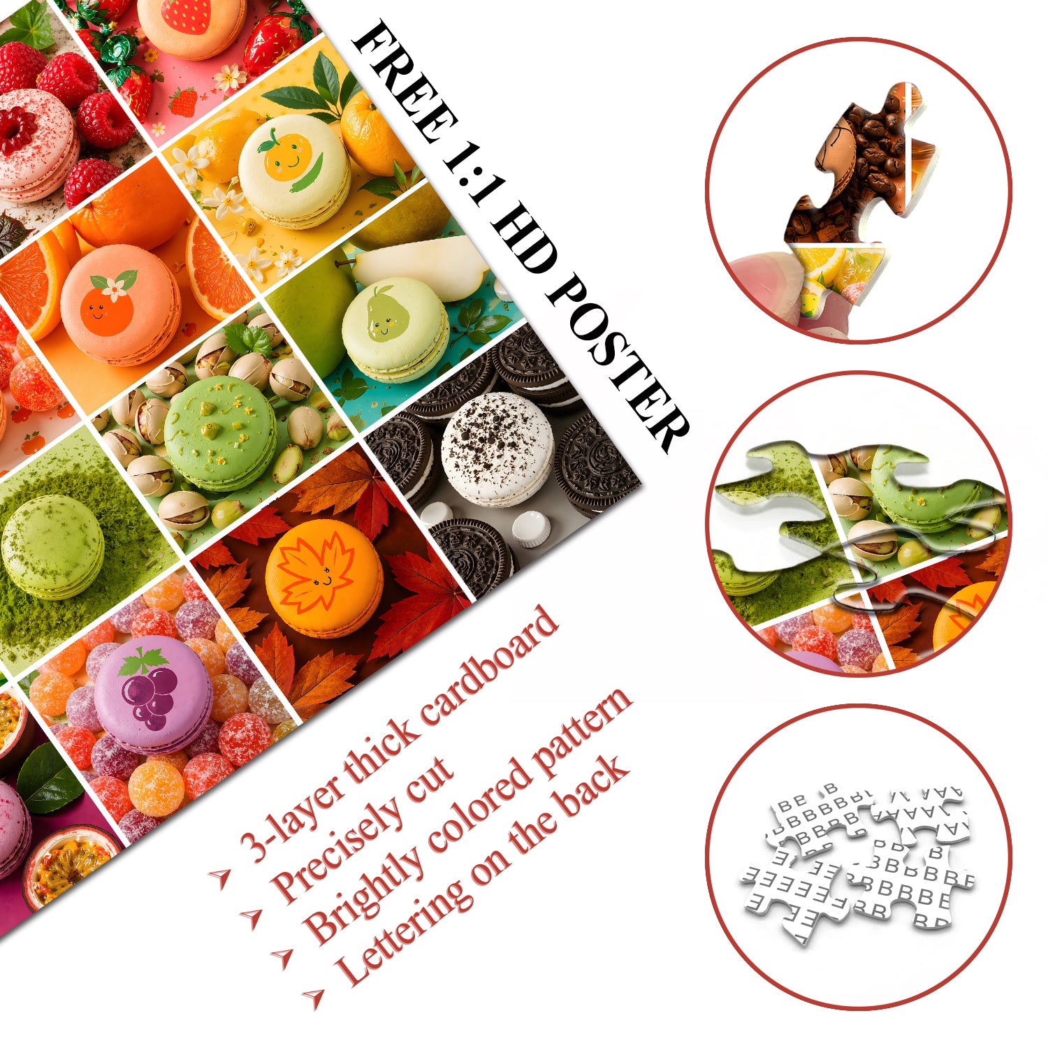 Buntes Macaron-Dessert-Puzzle, 1000 Teile