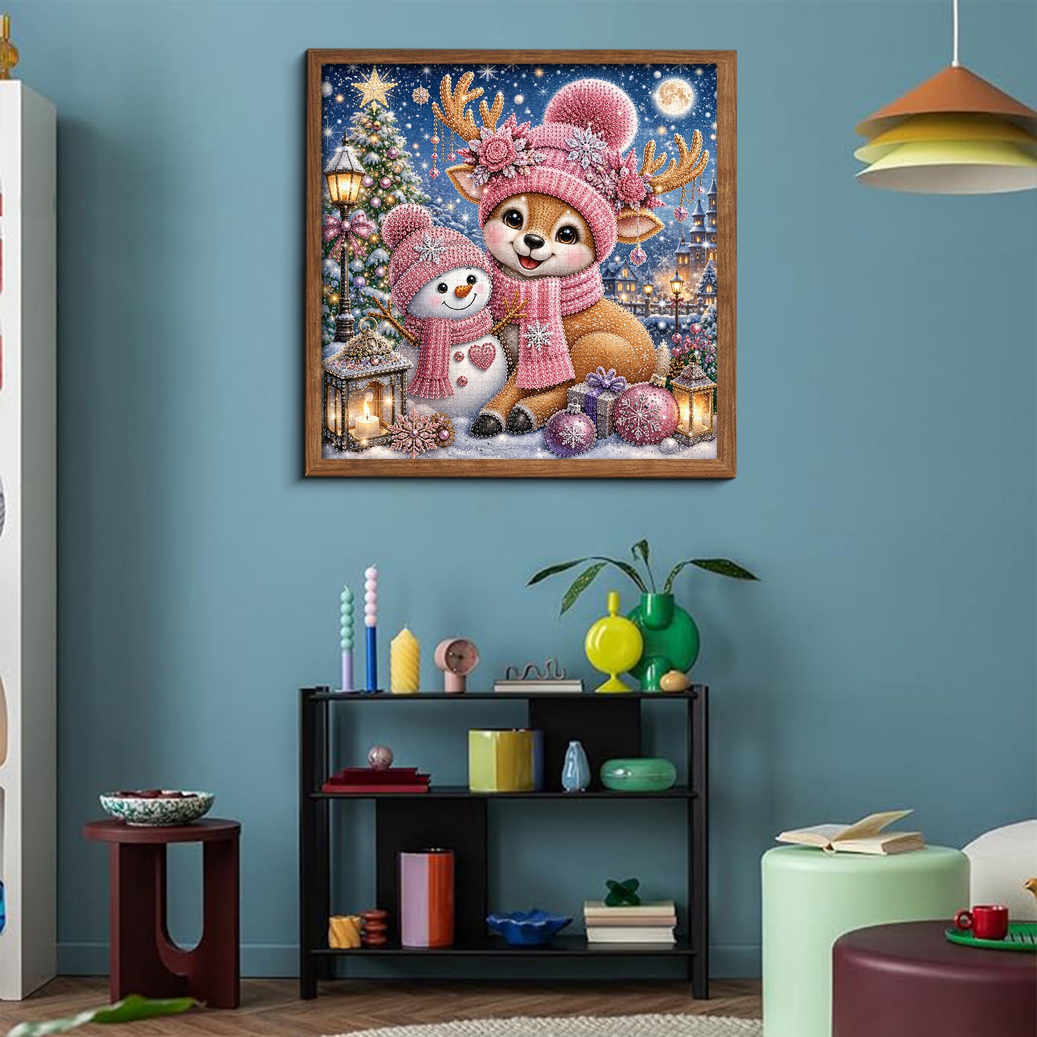 Sternenklares rosa Rentier-Puzzle, 1000 Teile