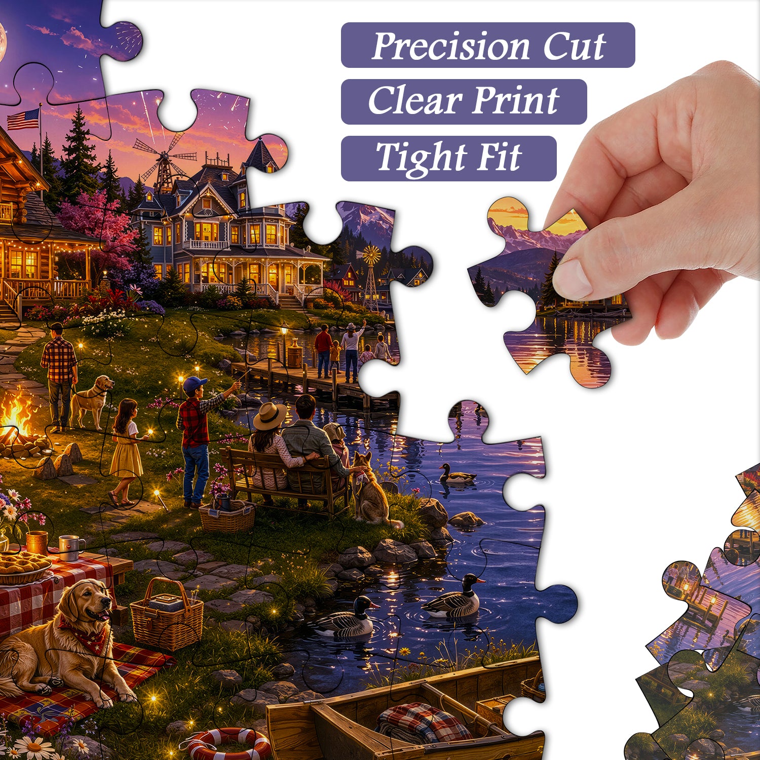 Lakeside Firework Glow Jigsaw Puzzle 1000 Pieces