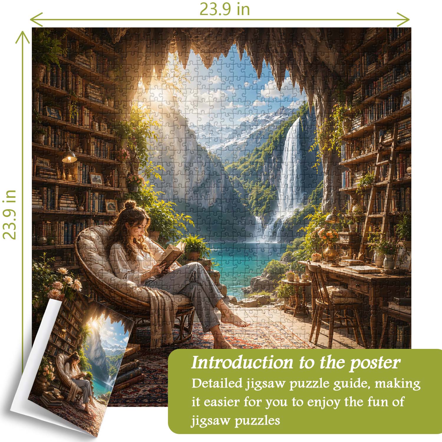 Mountain Waterfall Library Jigsaw Puzzle 1000 Pieces